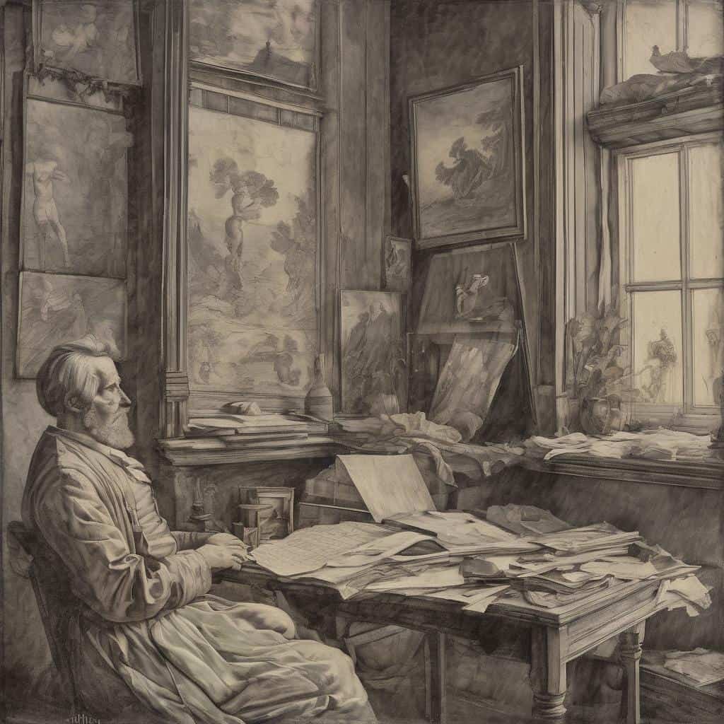 Αρχειακή μελέτη και ανάλυση έργων τέχνης σε εργαστήριο καλλιτέχνη.